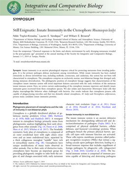 Still Enigmatic: Innate Immunity in the Ctenophore Mnemiopsis Leidyi