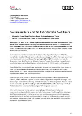 Rallycross: Berg-Und-Tal-Fahrt Für EKS Audi Sport