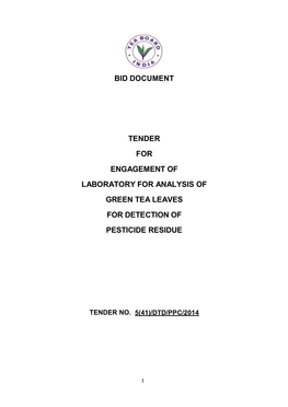 Bid Document Tender for Engagement of Laboratory for Analysis of Green