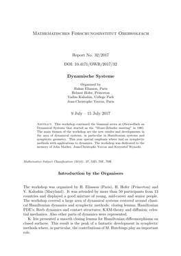 Mathematisches Forschungsinstitut Oberwolfach Dynamische Systeme