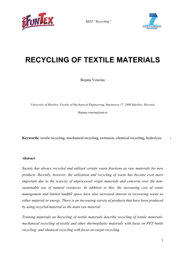 Recycling of Textile Materials Bojana Voncina