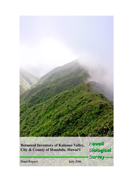 Botanical Inventory of Kalauao Valley, City & County of Honolulu, O