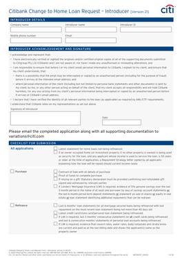 Citibank Change to Home Loan Request – Introducer [Version 21]