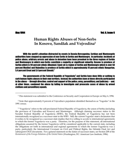 Human Rights Abuses of Non-Serbs in Kosovo, Sand“Ak and Vojvodina1