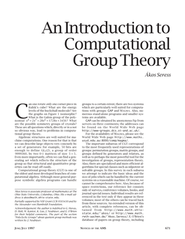 An Introduction to Computational Group Theory Ákos Seress