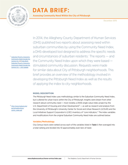 Data Brief — Assessing Community Need Within the City of Pittsburgh