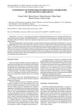 Cytotoxicity of Water Extracts from Leaves and Branches of Philadelphus Coronarius L