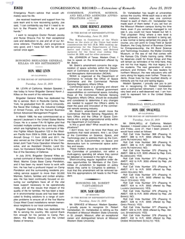 CONGRESSIONAL RECORD— Extensions of Remarks E832 HON. MIKE LEVIN HON. EDDIE BERNICE JOHNSON HON. SAM GRAVES HON. ERIC SWALWELL