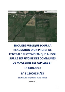 Enquete Publique Pour La Realisation D'un Projet De Centrale Photovoltaique Au Sol Sur Le Territoire Des Communes De Maussane