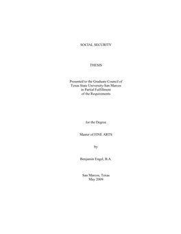 SOCIAL SECURITY THESIS Presented to the Graduate Council