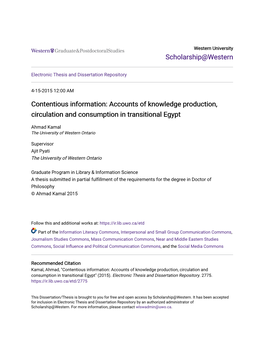 Accounts of Knowledge Production, Circulation and Consumption in Transitional Egypt