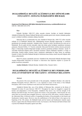 Dulkadiroğlu Beyliği Alâüddevle Bey Dönemi (1480- 1515) Safevi - Osmanli Ilişkilerine Bir Bakiş