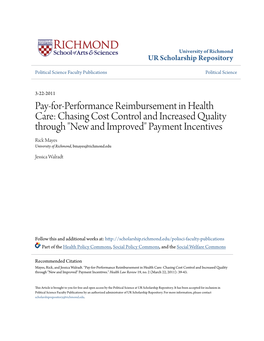 Pay-For-Performance Reimbursement in Health Care