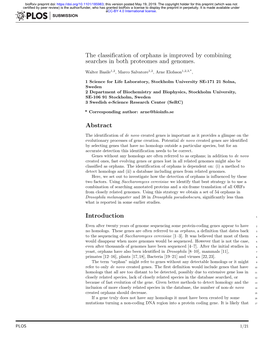 The Classification of Orphans Is Improved by Combining Searches in Both Proteomes and Genomes