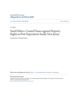 Coastal Dunes Against Property Rights in Post-Superstorm Sandy New Jersey Brandi Kalena Shaddick Enders