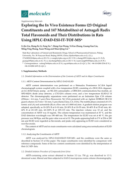 23 Original Constituents and 147 Metabolites) of Astragali Radix Total Flavonoids and Their Distributions in Rats Using HPLC-DAD-ESI-IT-TOF-Msn