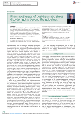 Pharmacotherapy of Post-Traumatic Stress Disorder: Going Beyond the Guidelines Jonathan Davidson