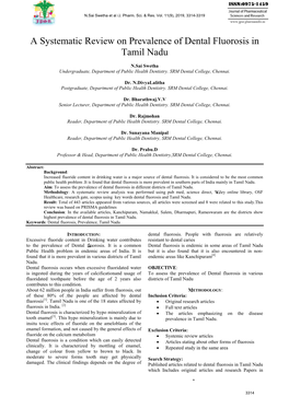 A Systematic Review on Prevalence of Dental Fluorosis in Tamil Nadu