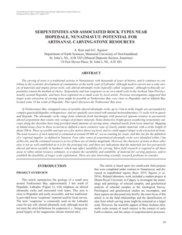 Serpentinites and Associated Rock Types Near Hopedale, Nunatsiavut: Potential for Artisanal Carving-Stone Resources