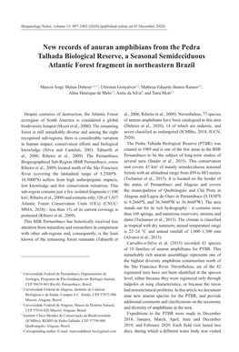 New Records of Anuran Amphibians from the Pedra Talhada Biological Reserve, a Seasonal Semideciduous Atlantic Forest Fragment in Northeastern Brazil