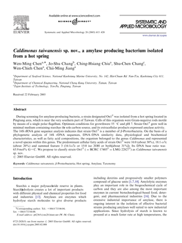 Caldimonas Taiwanensis Sp. Nov., a Amylase Producing Bacterium