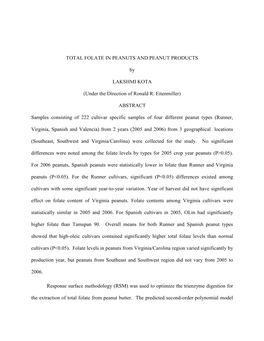 TOTAL FOLATE in PEANUTS and PEANUT PRODUCTS by LAKSHMI