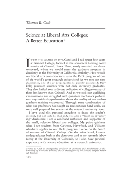 Science at Liberal Arts Colleges: a Better Education?