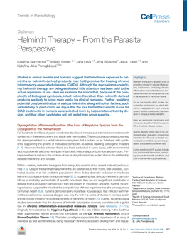 Helminth Therapy – from the Parasite Perspective