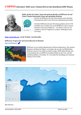 COPPS®Informiert: KDE Neon: Ubuntu-Derivat Mit Aktuellstem KDE Plasma