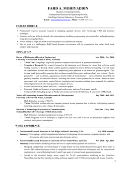 FAHD A. MOHIYADDIN Quantum Computing Institute