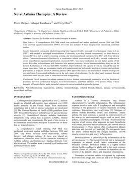 Novel Asthma Therapies: a Review