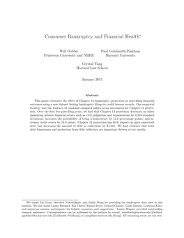 Consumer Bankruptcy and Financial Health∗