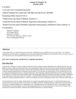 Case Report a Case and Review of Congenital Leukonychia Akhilesh S