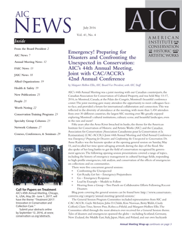 Emergency! Preparing for Disasters and Confronting the Unexpected in Conservation: AIC's 44Th Annual Meeting, Joint with CAC/A