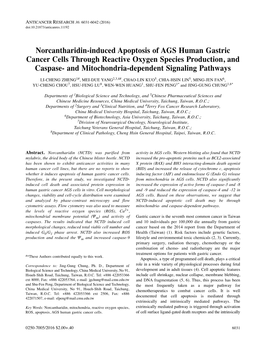 Norcantharidin-Induced Apoptosis of AGS Human Gastric Cancer Cells