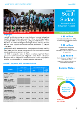 UNICEF South Sudan Humanitarian Situation August 2019