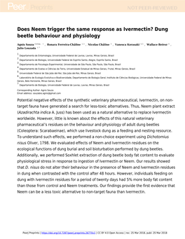 Does Neem Trigger the Same Response As Ivermectin? Dung Beetle Behaviour and Physiology