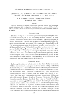 Geology and Chemical Mineralogy of the Zhob Valley Chromite Deposits, West Pakistan S