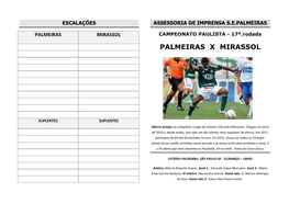Palmeiras X Mirassol
