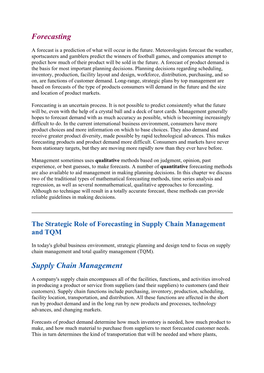 Forecasting Supply Chain Management