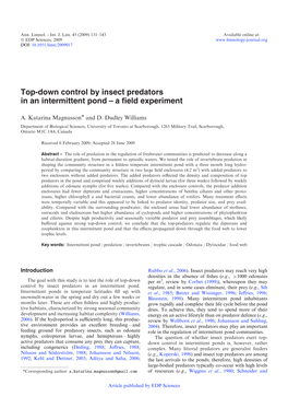 Top-Down Control by Insect Predators in an Intermittent Pond – a Field Experiment