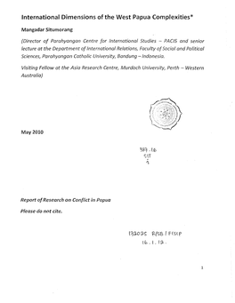 International Dimensions of the West Papua Comp/Exities*