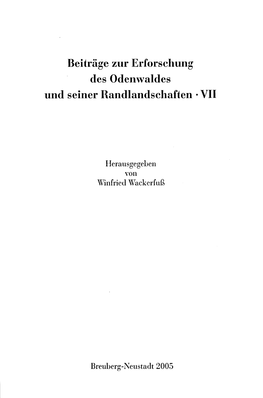 Beiträge Zur Erforschung Und Seiner Randlandschaften ·VII