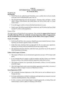 CAUSES and RESULT Dr. P.Suresh, Ph.D., World War II Introduction