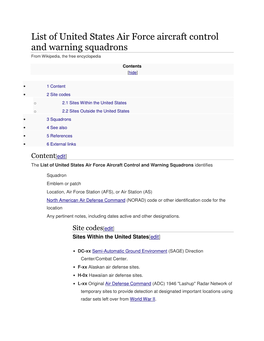 List of United States Air Force Aircraft Control and Warning Squadrons from Wikipedia, the Free Encyclopedia
