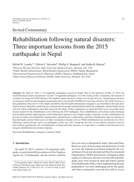 Rehabilitation Following Natural Disasters: Three Important Lessons from the 2015 Earthquake in Nepal