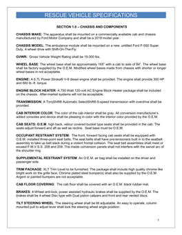 Rescue Vehicle Specifications