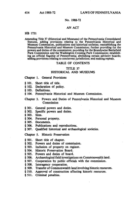 414 Act 1988-72 LAWS of PENNSYLVANIA No. 1988-72 an ACT HB 1731 Amending Title 37