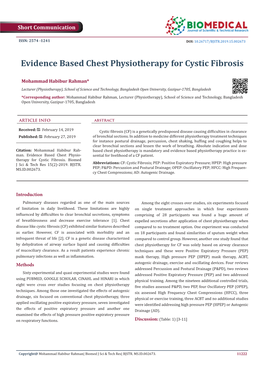 Evidence Based Chest Physiotherapy for Cystic Fibrosis