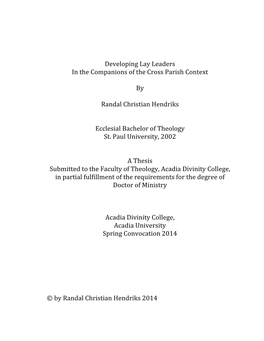 Developing Lay Leaders in the Companions of the Cross Parish Context